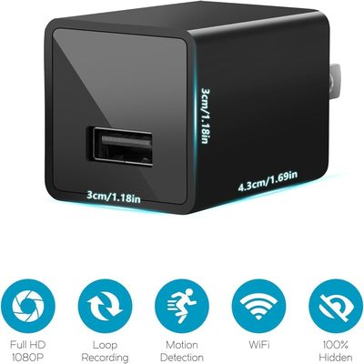 Plastic HD 1080P Mini Spy Camera , Mini USB Charger Security Camera