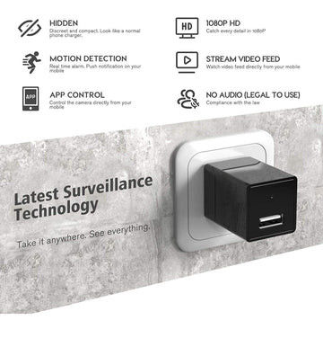 Plastic HD 1080P Mini Spy Camera , Mini USB Charger Security Camera