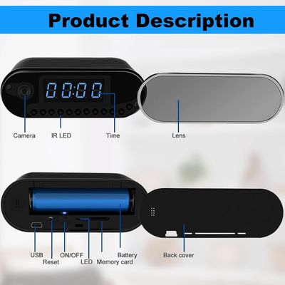 Black Alarm Clock Hidden Camera 1080P HD Wifi Spy Camera With Night Vision