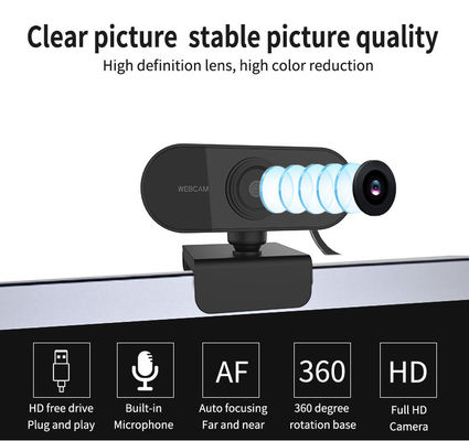 Plastic USB Computer Camera , Black Full HD 1080P USB Webcam