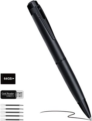 Black Miniature Spy Camera , 1080P Mini Hidden Pen Camera With 64GB SD Card