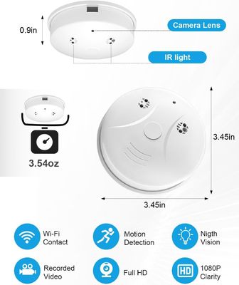 White Wireless Smoke Detector Camera , Wifi Smoke Detector Security Camera 1080P