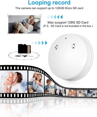 White Wireless Smoke Detector Camera , Wifi Smoke Detector Security Camera 1080P