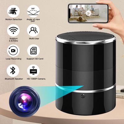 1080P Wifi Bluetooth Speaker Camera Black Concealed Security Cameras