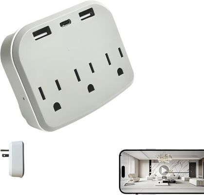 White Wifi Spy Camera Wall Outlet , Plastic Mini Hidden CCTV Camera