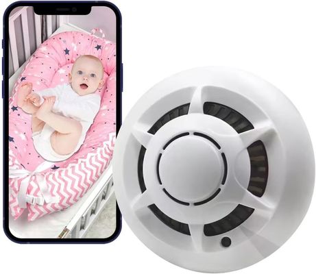 White Miniature Home Security Cameras Wifi Smoke Detector Spy Camera With Motion Detection