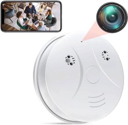 White Wireless Smoke Detector Camera , Wifi Smoke Detector Security Camera 1080P